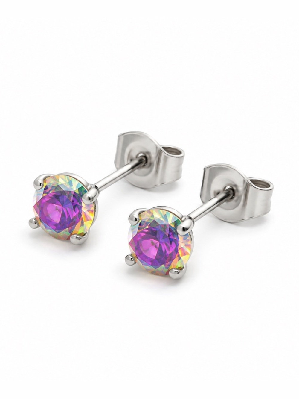 Iridescent CZ Stud Earrings Stainless Steel